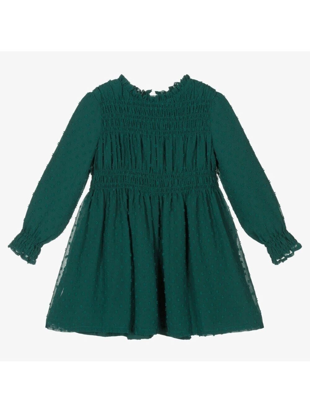 Size 7 Girls Mayoral Dark Teal Smocked Long-Sleeve Party Dress